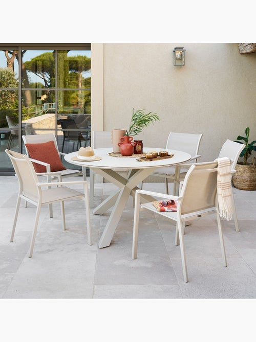 Table de jardin ronde en aluminium 6 places ORYON - Kiabi Table de jardin ronde en aluminium 6 places ORYON - Kiabi