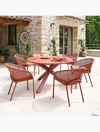 Table de jardin ronde 6 places en verre trempé ORYON