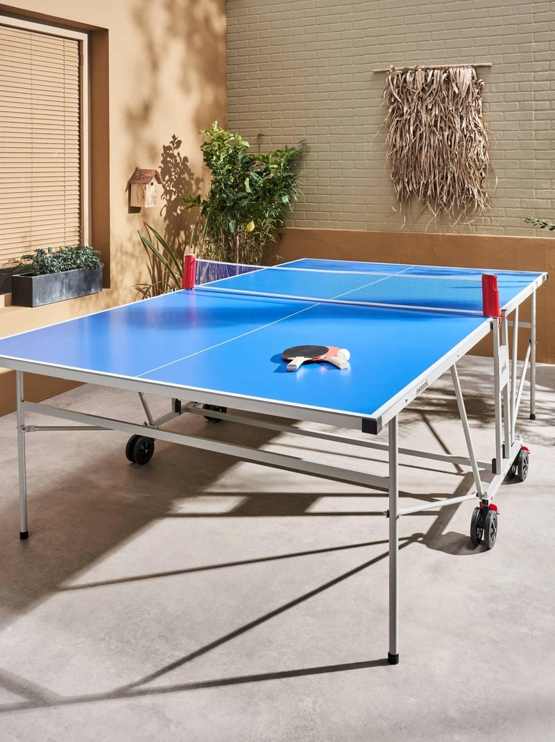 Table de ping pong extérieure pliante avec 4 raquettes et 6 balles Bleu - Kiabi