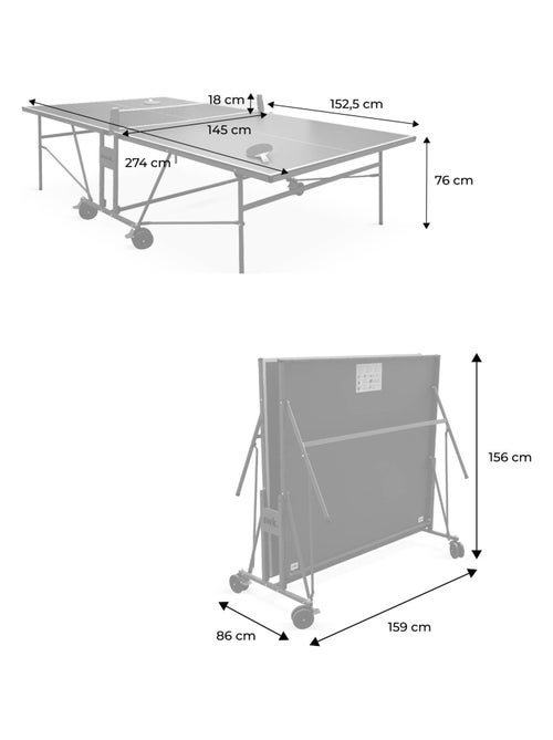 Table de ping pong intérieure avec 2 raquettes 3 balles et housse de protection - Kiabi