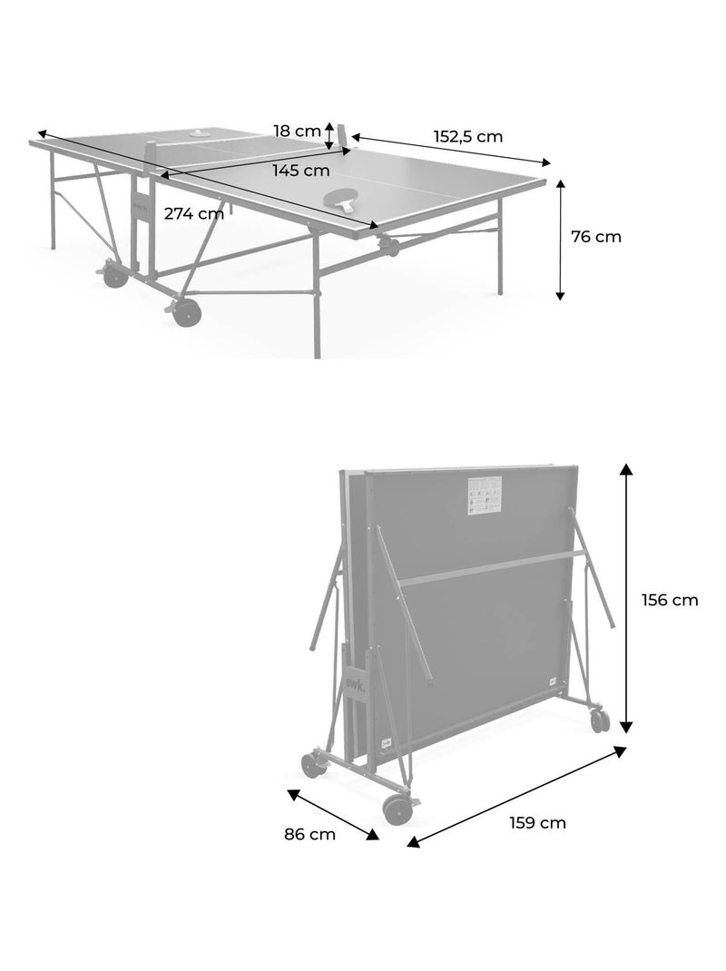 Table de ping pong intérieure avec 2 raquettes 3 balles et housse de protection Bleu - Kiabi