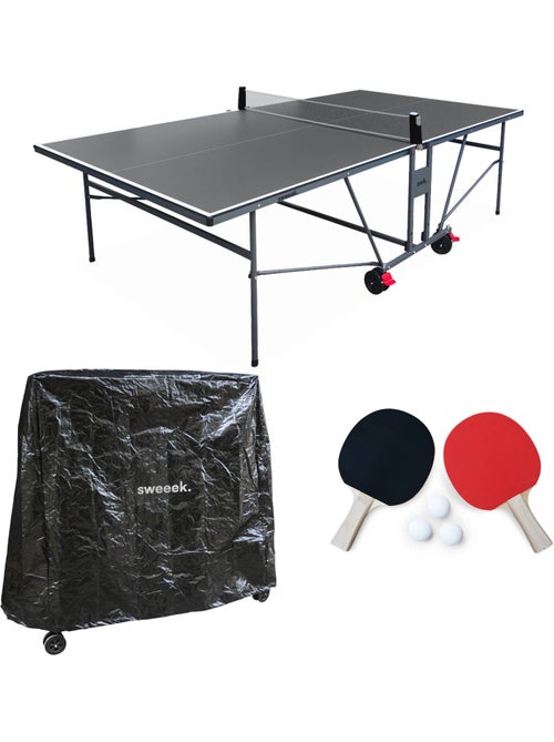 Table de ping pong intérieure avec 2 raquettes 3 balles et housse de protection - Kiabi Table de ping pong intérieure avec 2 raquettes 3 balles et housse de protection - Kiabi