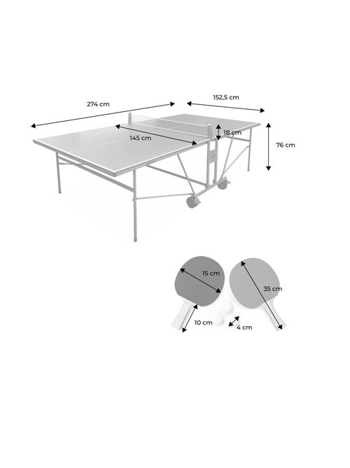 Table de ping pong intérieure pliante avec 4 raquettes et 6 balles - Kiabi