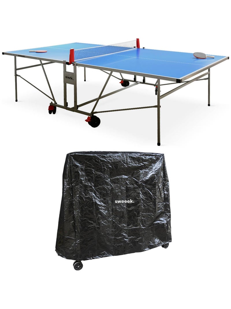 Table de ping pong outdoor premium avec raquettes et balles + housse Bleu - Kiabi