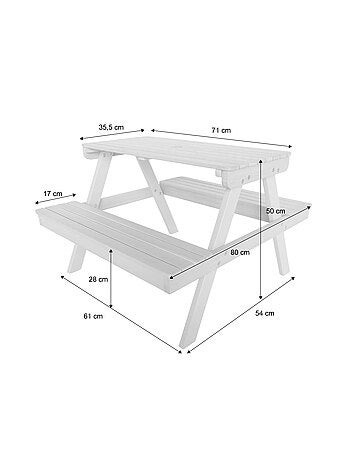 Table de pique-nique, salon de jardin enfant bois d'acacia 2 places Caroline