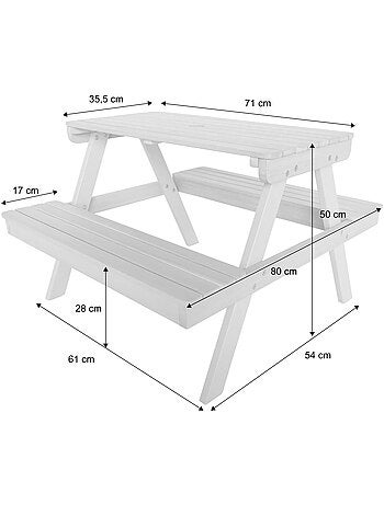 Table de pique-nique, salon de jardin enfant bois d'acacia 2 places caroline