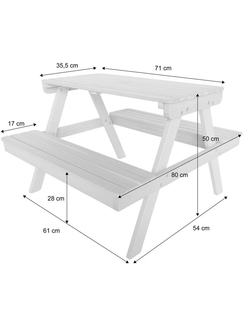 Table de pique-nique, salon de jardin enfant bois d'acacia 2 places caroline Vert de gris - Kiabi