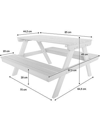Table de pique-nique, salon de jardin enfant bois d'acacia 4 places Caroline
