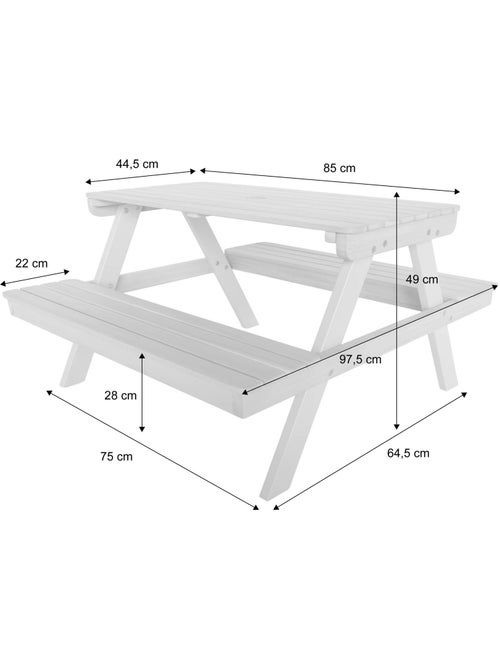 Table de pique-nique, salon de jardin enfant bois d'acacia 4 places Caroline - Kiabi