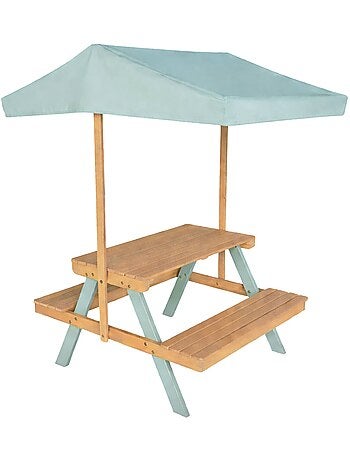 Table de pique-nique, salon de jardin enfant bois d'acacia avec parasol 2 places Jade