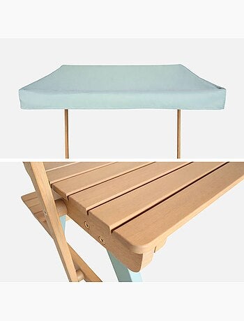 Table de pique-nique, salon de jardin enfant bois d'acacia avec parasol 2 places Jade