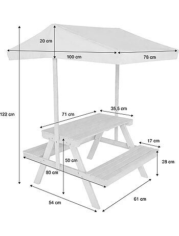 Table de pique-nique, salon de jardin enfant bois d'acacia avec parasol 2 places Jade