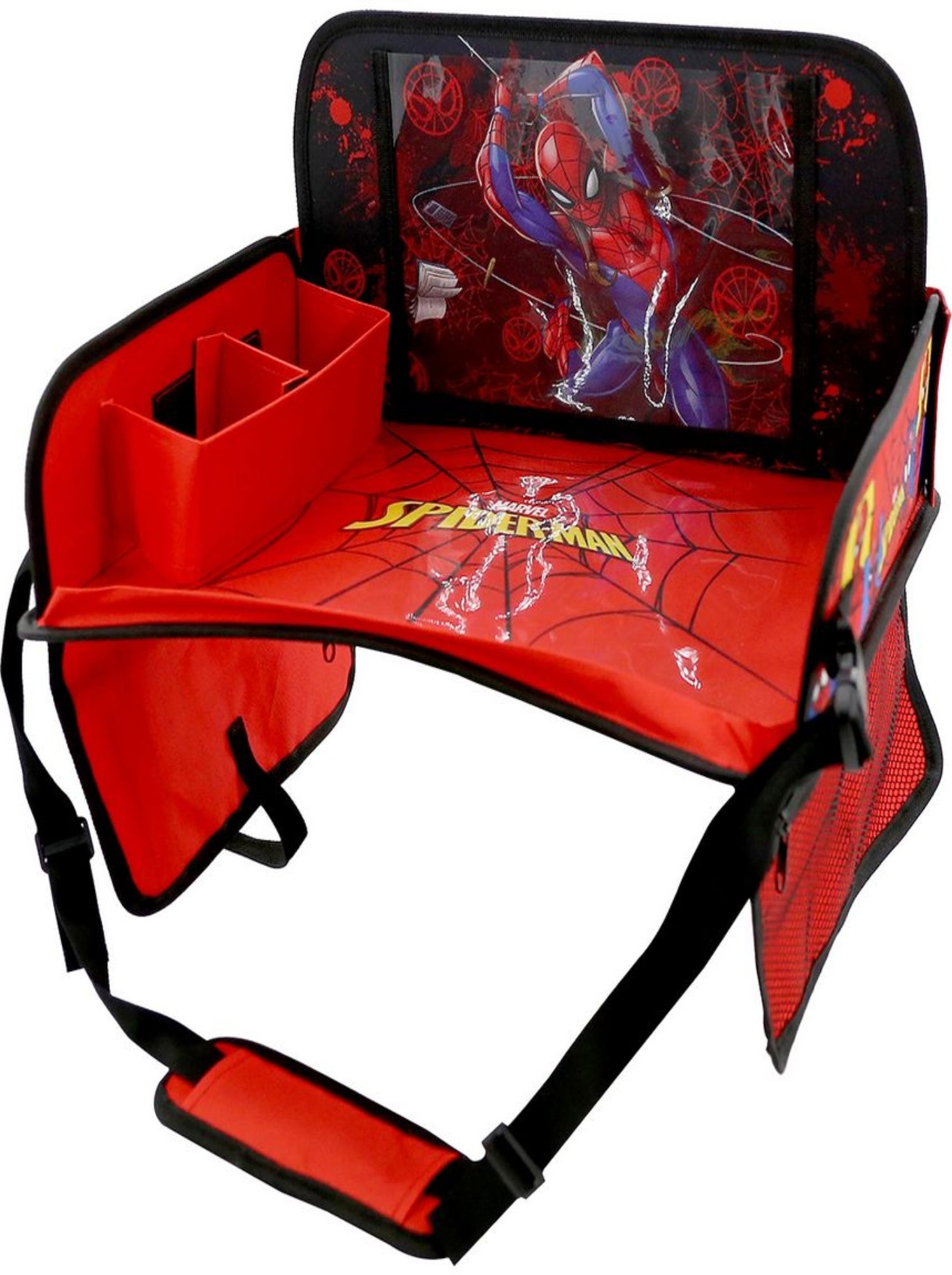 Table De Voyage Auto Enfant Spiderman - Pliable Avec Poches Et Bandoulière - Pour Poussette Et Voiture - Surface Lavable - 42x38x34 Cm - 12