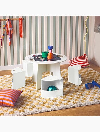 Table effet ardoise pour enfant 4 chaises avec rangement Nephos