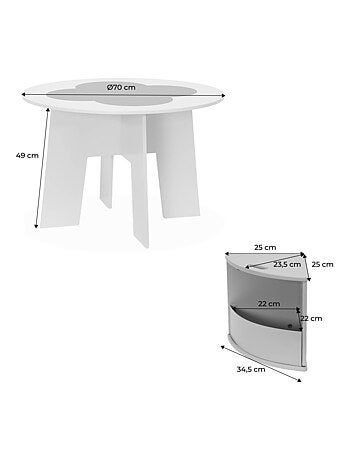 Table effet ardoise pour enfant 4 chaises avec rangement Nephos