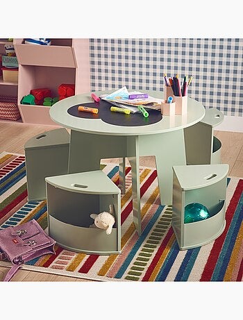 Table effet ardoise pour enfant 4 chaises avec rangement Nephos