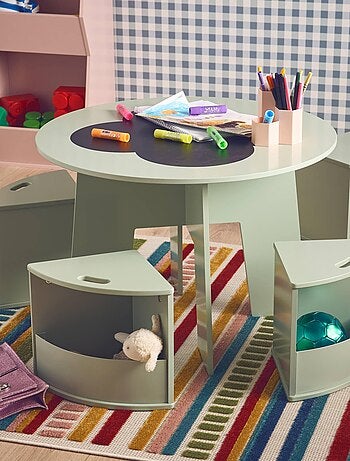 Table effet ardoise pour enfant 4 chaises avec rangement Nephos