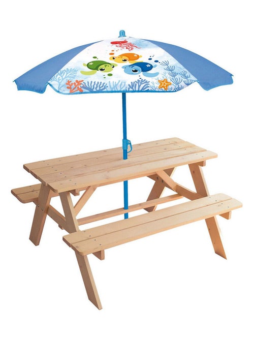 Table en Bois pour Pique-Nique avec Parasol - Ma Petite Carapace - Kiabi