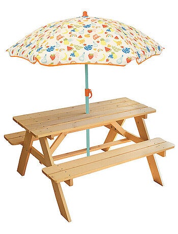 Table en Bois pour Pique-Nique avec Parasol fruity's