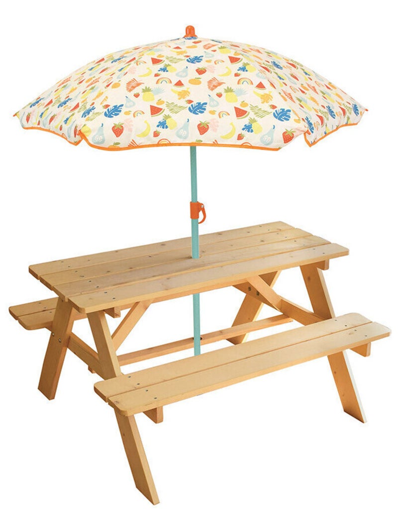 Table en Bois pour Pique-Nique avec Parasol fruity's Jaune - Kiabi