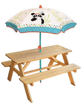 Table en Bois pour Pique-Nique avec Parasol Indian Panda