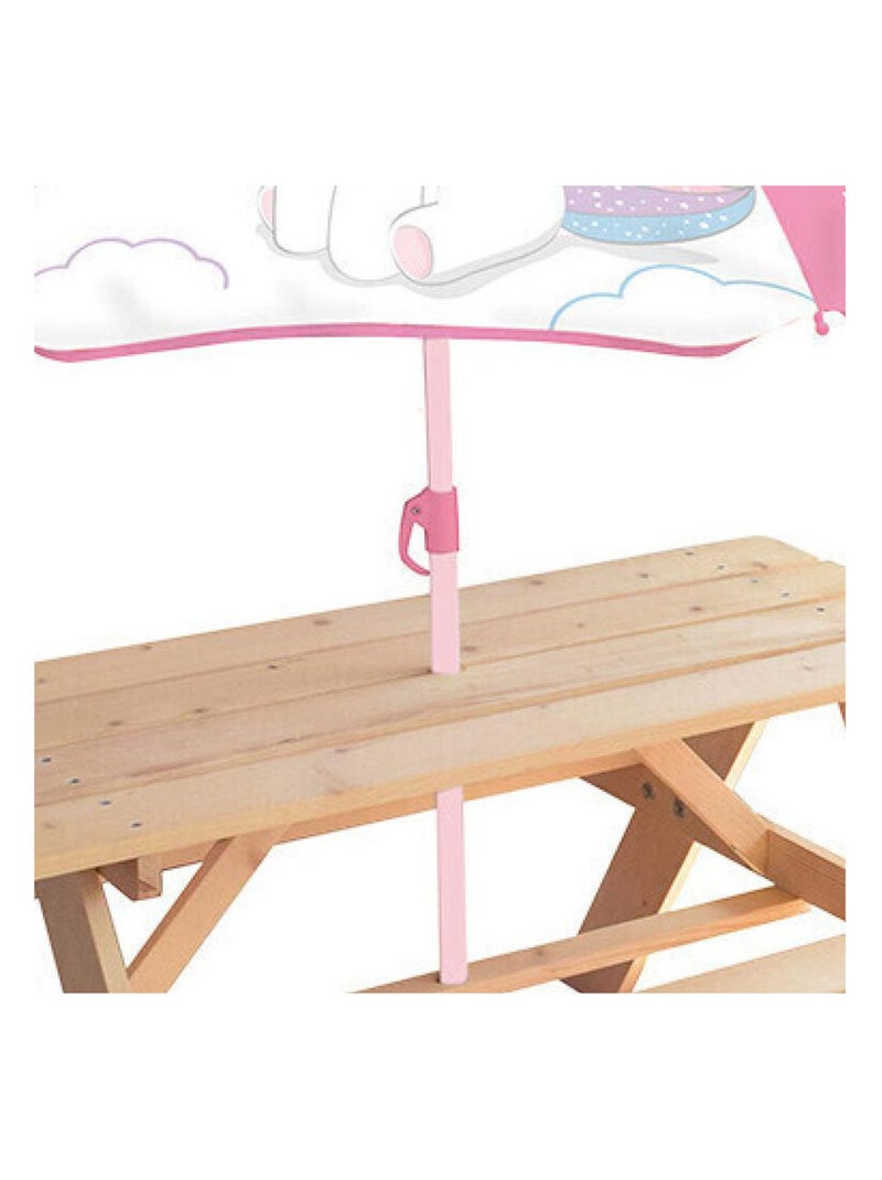 Table en Bois pour Pique-Nique avec Parasol Licorne Rose - Kiabi