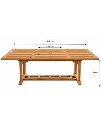 Table en teck rectangulaire extensible 170 cm