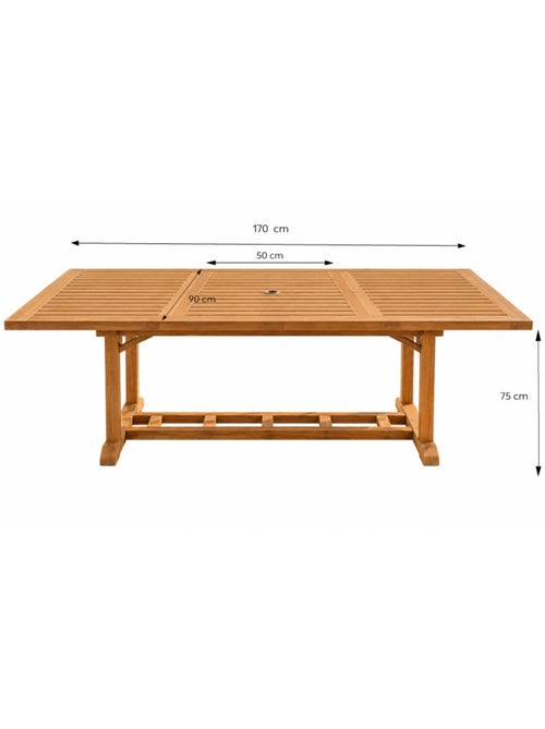 Table en teck rectangulaire extensible 170 cm - Kiabi