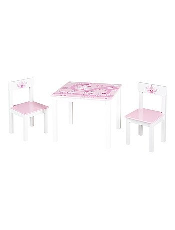 Table enfant + 2 chaises en bois motif contes de fées 'Krone' ROBA