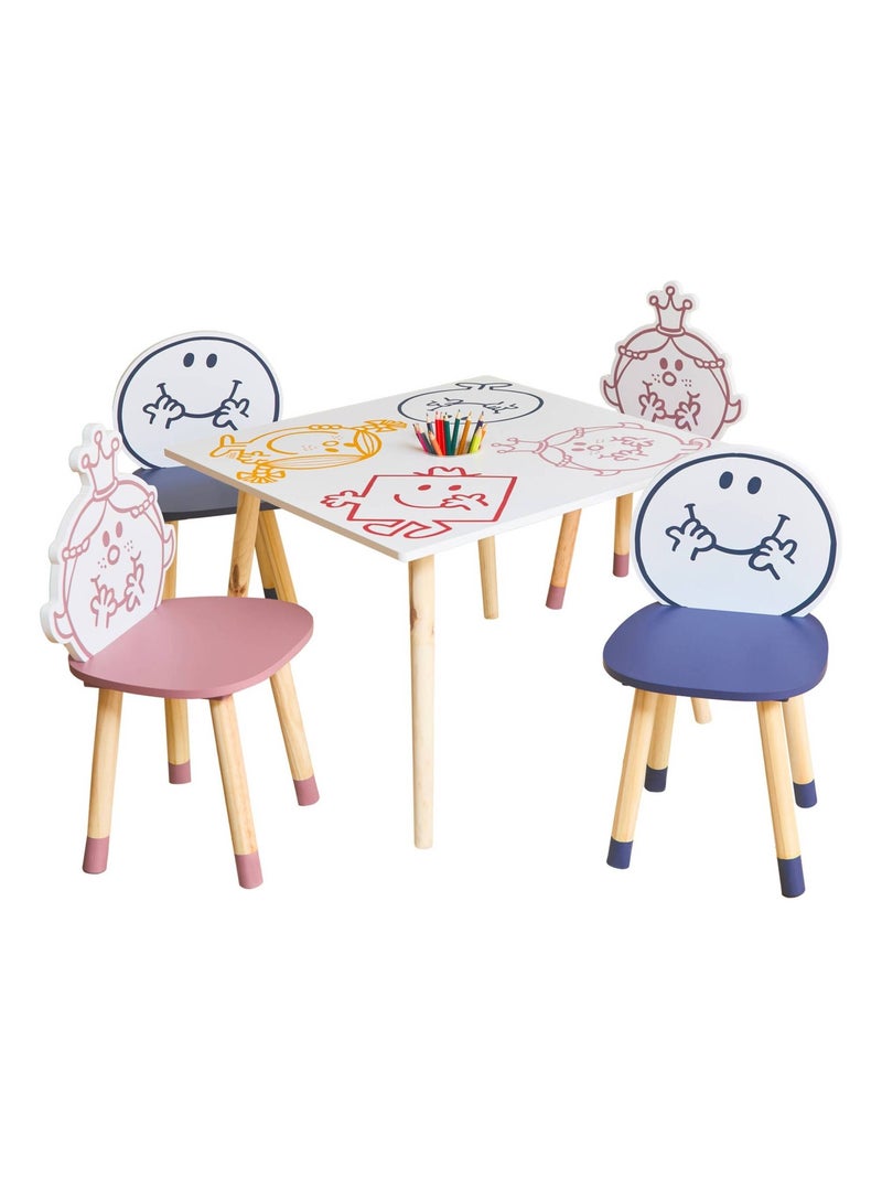 Table enfant + 4 chaises collection Monsieur/Madame Blanc - Kiabi