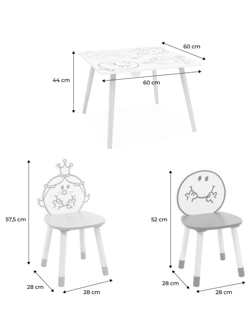 Table enfant + 4 chaises collection Monsieur/Madame Blanc - Kiabi