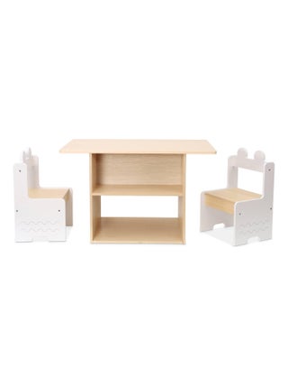 Table enfant décor bois 1 étagère 2 chaises Azur