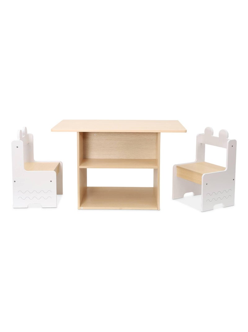 Table enfant décor bois 1 étagère 2 chaises Azur Blanc - Kiabi