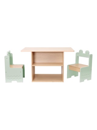 Table enfant décor bois 1 étagère 2 chaises Azur