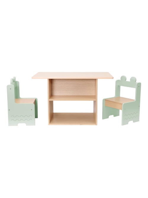 Table enfant décor bois 1 étagère 2 chaises Azur - Kiabi