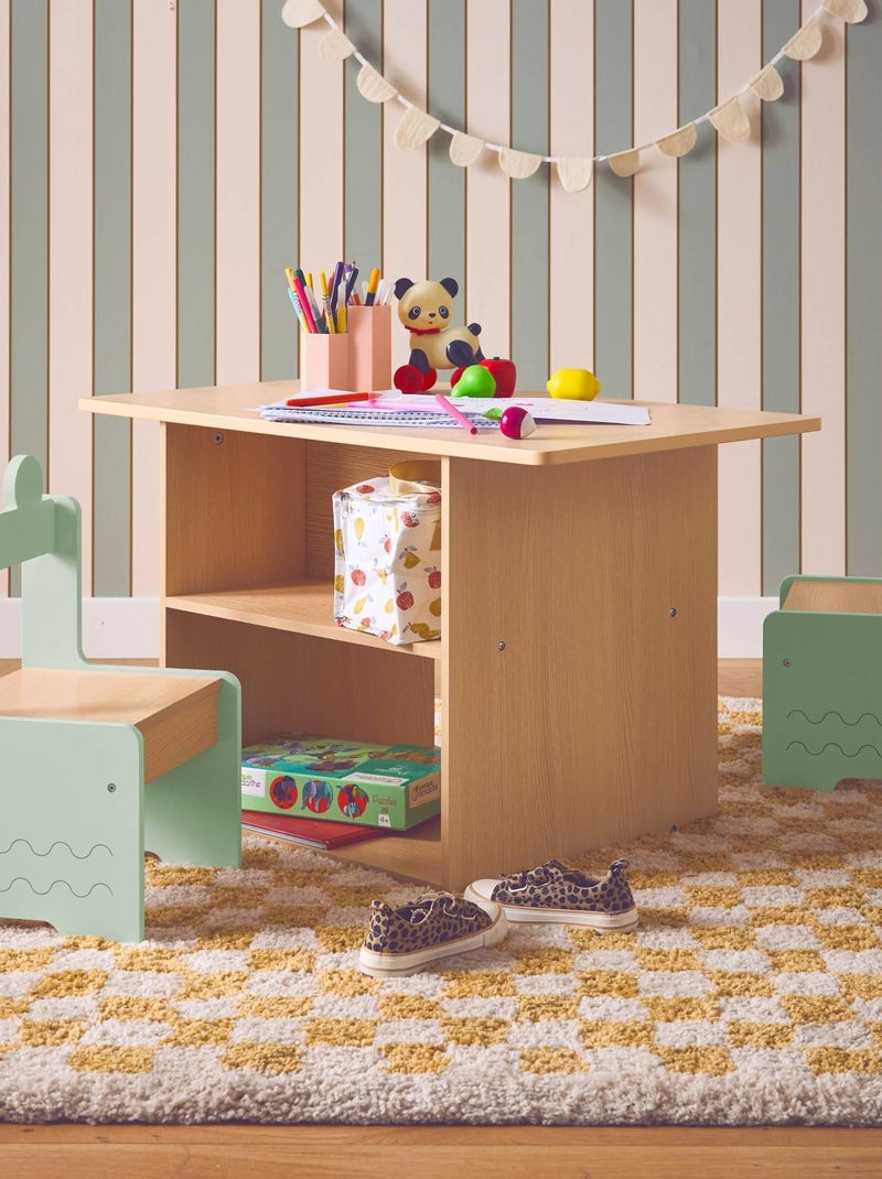 Table enfant décor bois 1 étagère 2 chaises Azur Vert - Kiabi