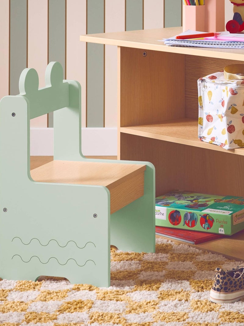 Table enfant décor bois 1 étagère 2 chaises Azur Vert - Kiabi