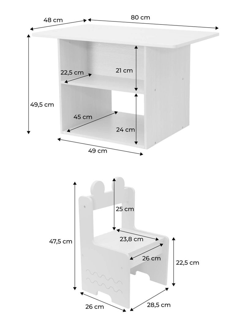 Table enfant décor bois 1 étagère 2 chaises Azur Vert - Kiabi