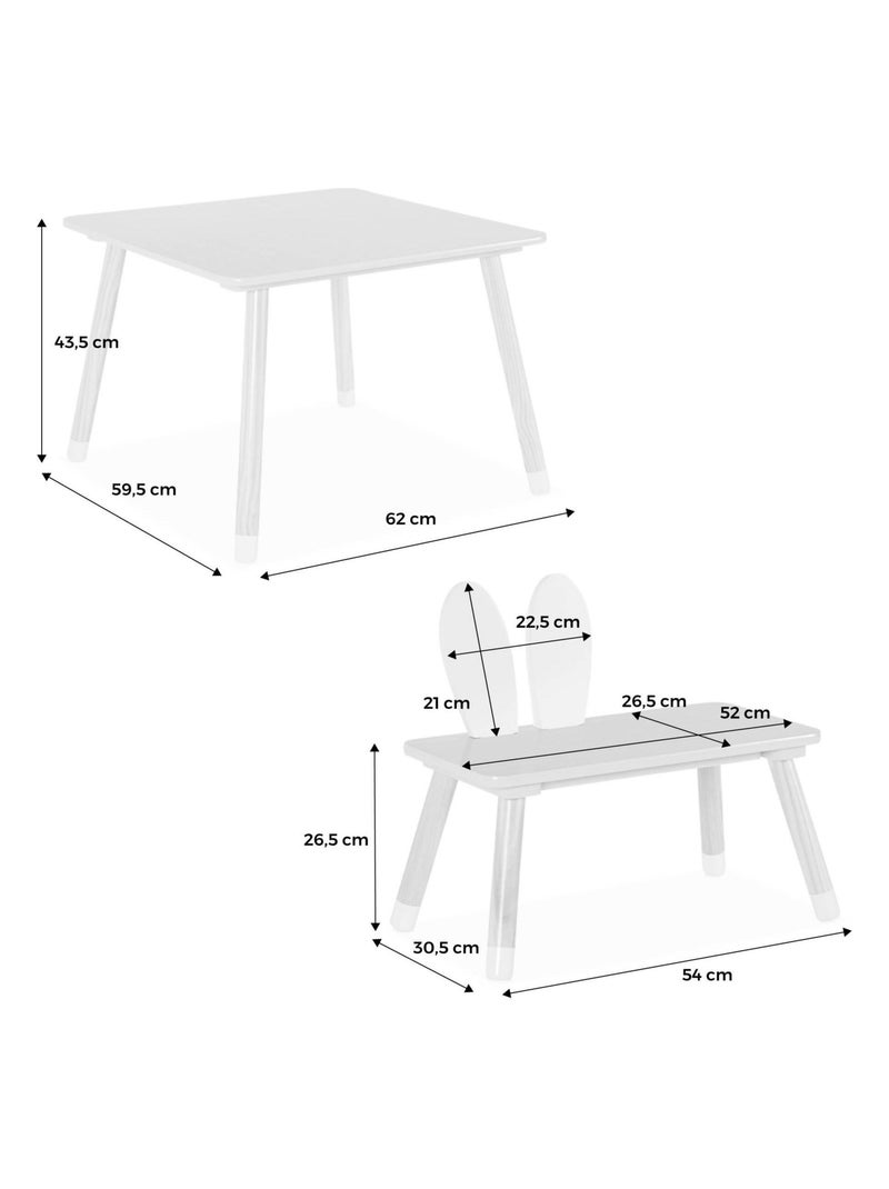 Table enfant décor bois 2 chaises forme lapin Ben Blanc - Kiabi