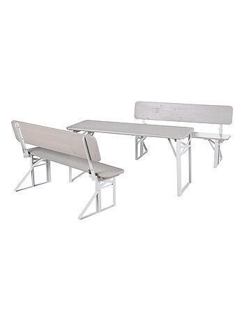 Table enfant et 2 bancs à dossier pliants en bois massif FSC 'Outdoor' ROBA