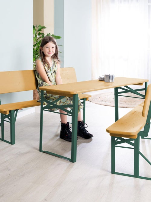 Table enfant et 2 bancs à dossier pliants en bois massif FSC 'Outdoor' ROBA - Kiabi Table enfant et 2 bancs à dossier pliants en bois massif FSC 'Outdoor' ROBA - Kiabi