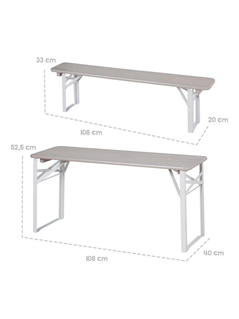 Table enfant et 2 bancs pliants en bois massif FSC 'Outdoor' ROBA Gris - Kiabi