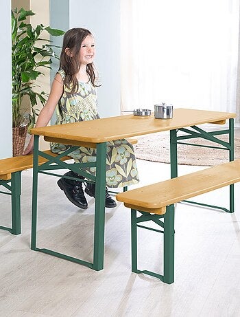 Table enfant et 2 bancs pliants en bois massif FSC 'Outdoor' ROBA