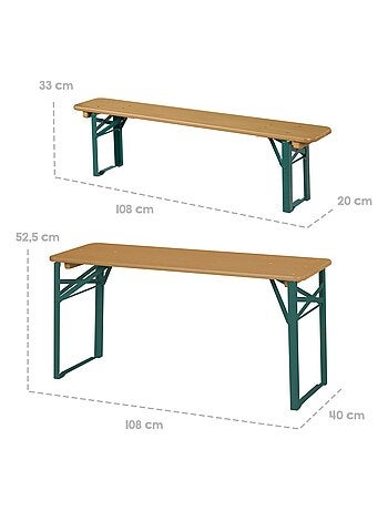 Table enfant et 2 bancs pliants en bois massif FSC 'Outdoor' ROBA
