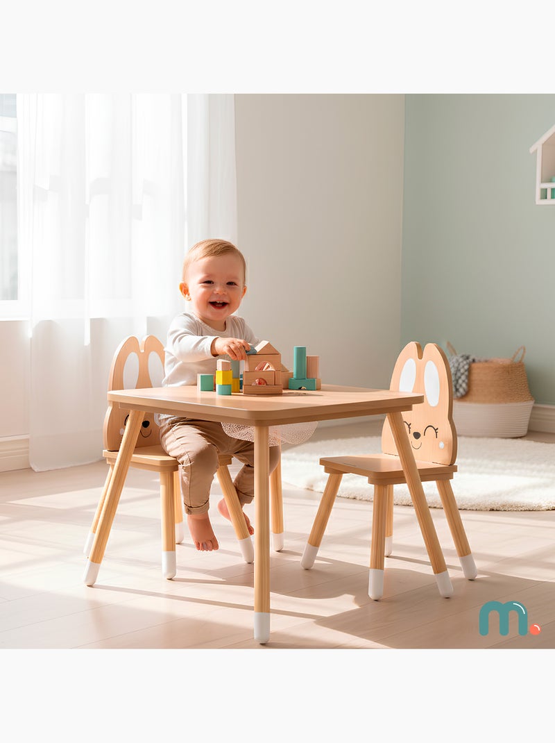 Table enfants bois avec rangement et 2 chaises motif lapin meuble chambre – Mamabrum N/A - Kiabi
