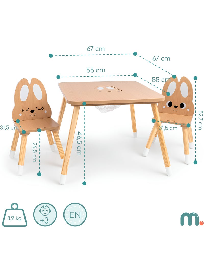 Table enfants bois avec rangement et 2 chaises motif lapin meuble chambre – Mamabrum N/A - Kiabi