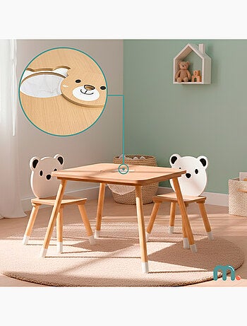 Table et 2 chaises enfant bois avec rangement 67x67 Mamabrum
