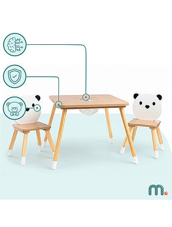 Table et 2 chaises enfant bois avec rangement 67x67 Mamabrum