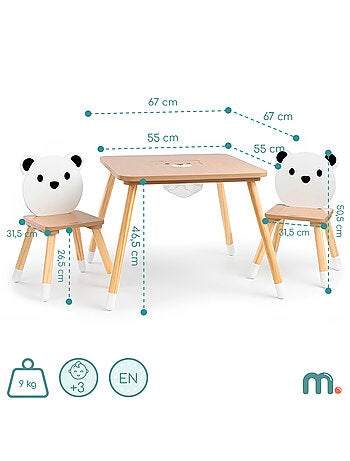 Table et 2 chaises enfant bois avec rangement 67x67 Mamabrum