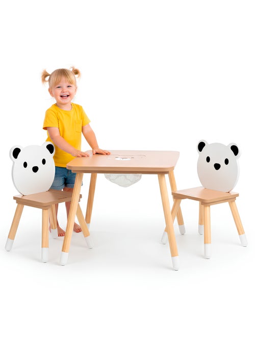 Table et 2 chaises enfant bois avec rangement 67x67 Mamabrum - Kiabi